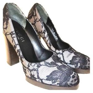 SALE GUCCI Black Lace Platform Heels Pumps SZ 6.5